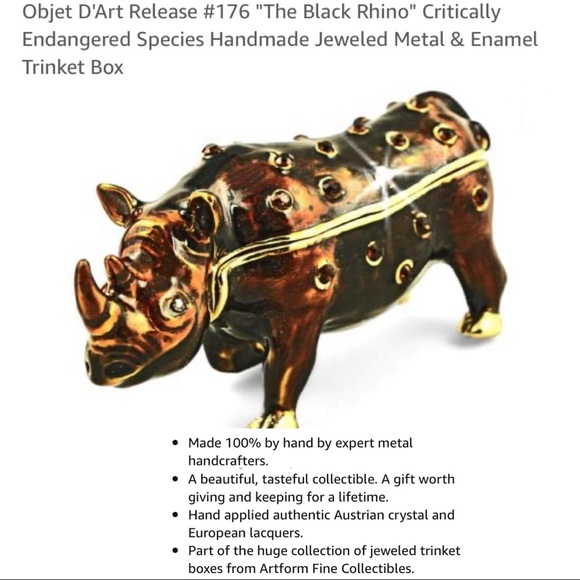Artform Black Rhino Rhinoceros Enamel Trinket - Picture 13 of 13